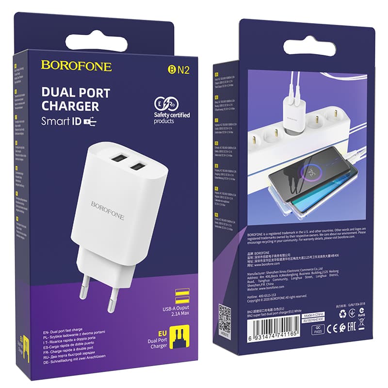 Cestovní adaptér Borofone BN2 Dual 2.1A bílý - náhled 5