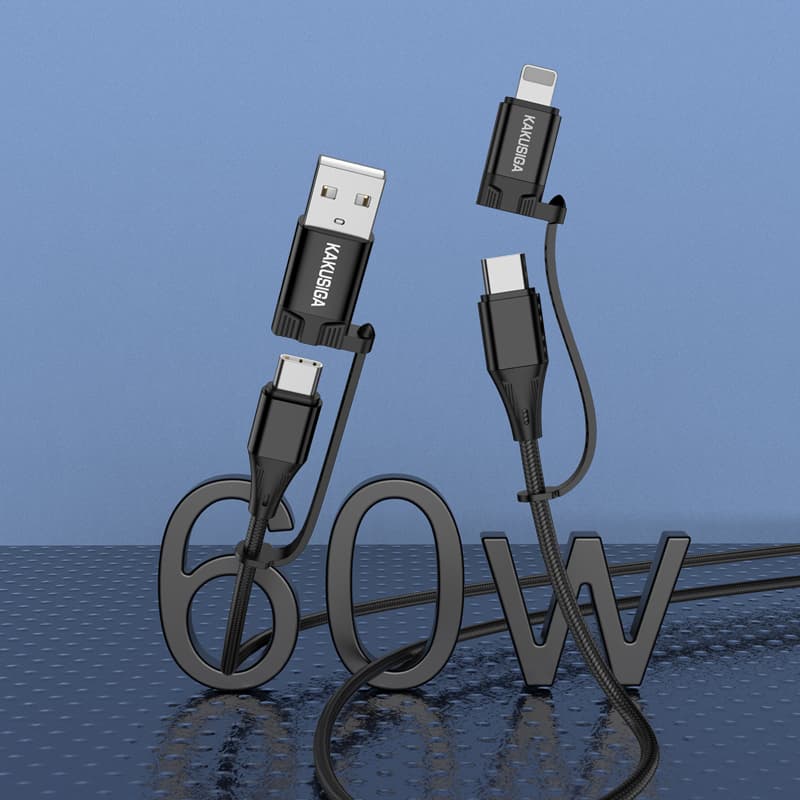 Kabel KAKU KSC-654 Tuojie 4 v 1 - USB + Type C na Type C + Lightning - 1,2 metru černý - náhled 5