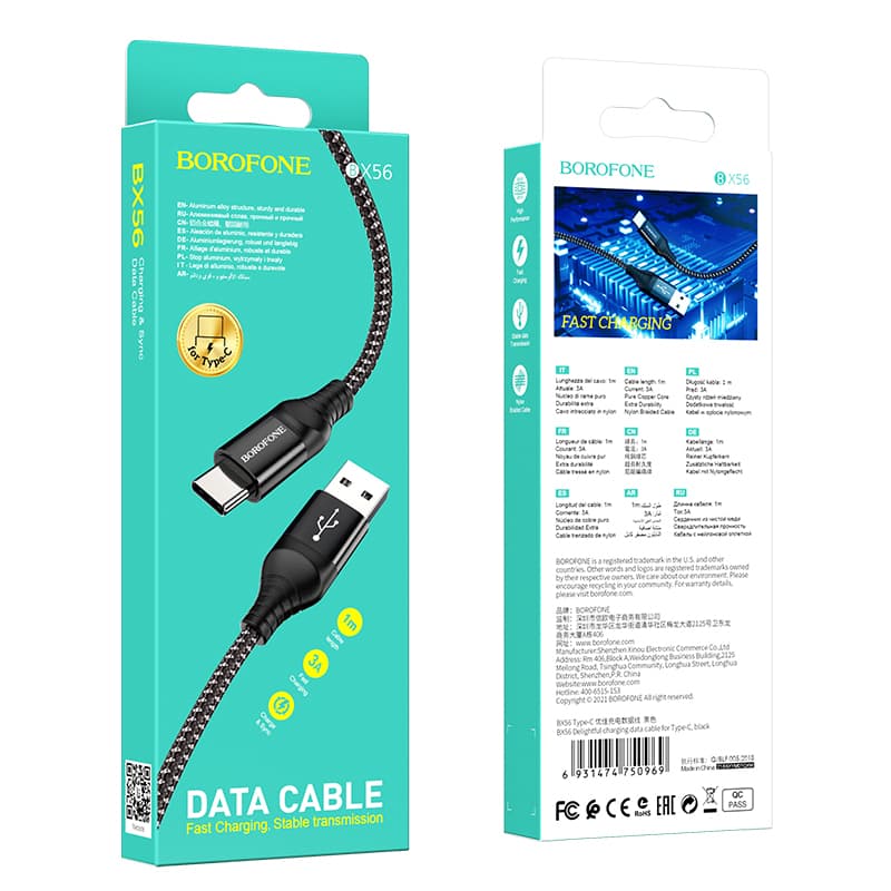 Kabel Borofone BX56 Delightful - USB na typ C - 3A 1 metr černý - náhled 5