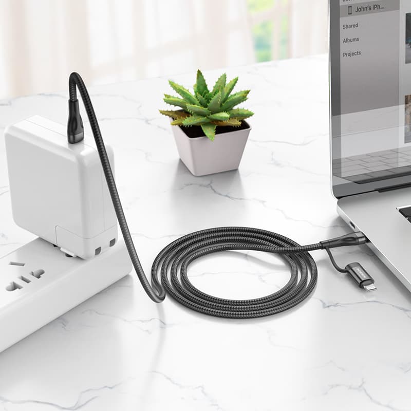 Kabel Borofone BX61 Source 2 v 1 - Type C na Type C + Lightning - PD 20W/60W 3A 1 metr černý - náhled 5