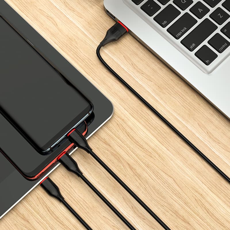 Kabel Borofone BX17 Enjoy 3 v 1 - USB na Type C, Micro USB, Lightning - 2,4A 1 metr černý - náhled 5