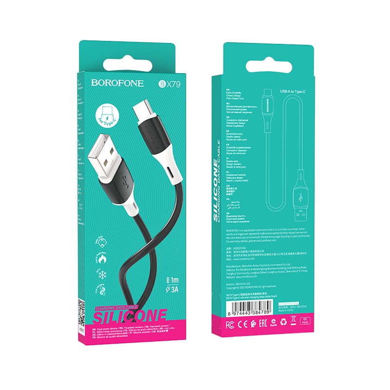 Kabel Borofone BX79 - USB na typ C - 3A 1 metr černý - náhled 5