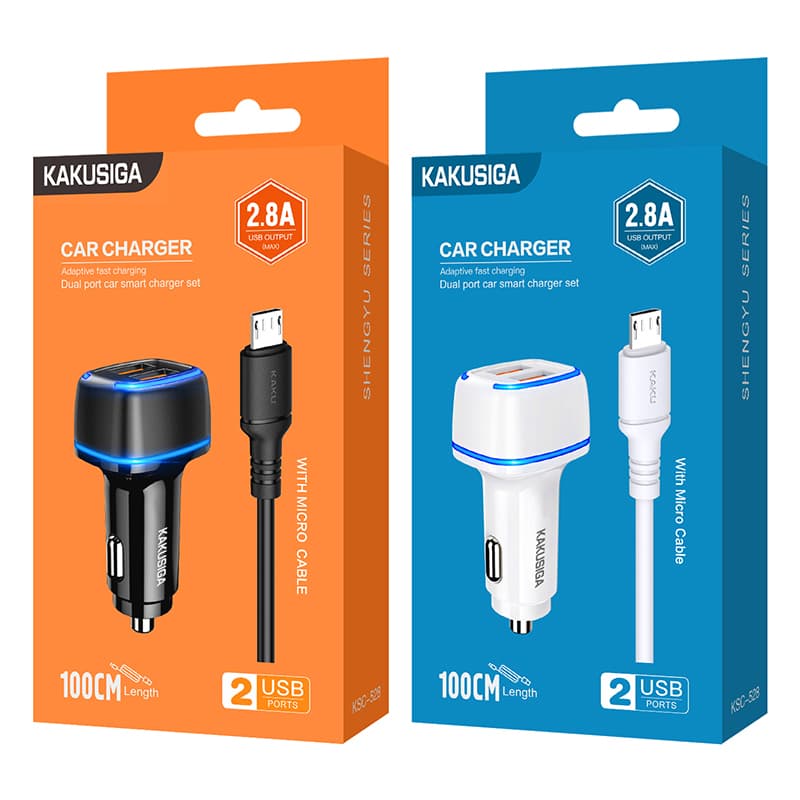 Nabíječka do auta KAKU KSC-528 vč. microUSB datového kabelu Dual 2.8A bílá - náhled 5