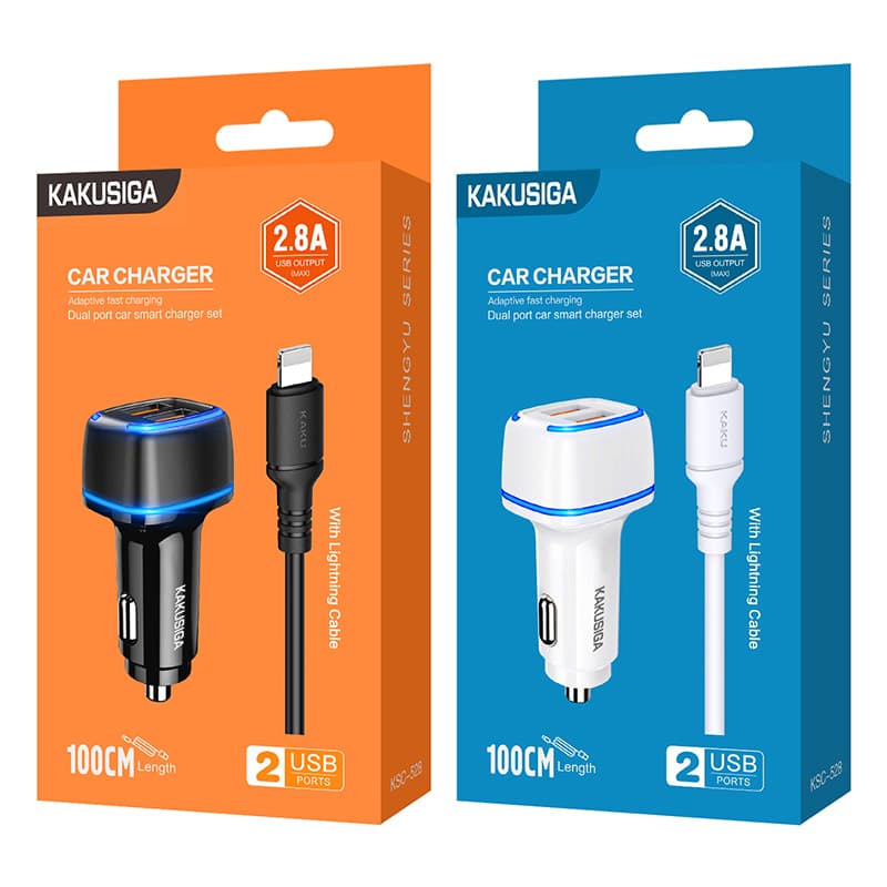 Nabíječka do auta KAKU KSC-528 vč. Lightning datového kabelu Dual bílá - náhled 5