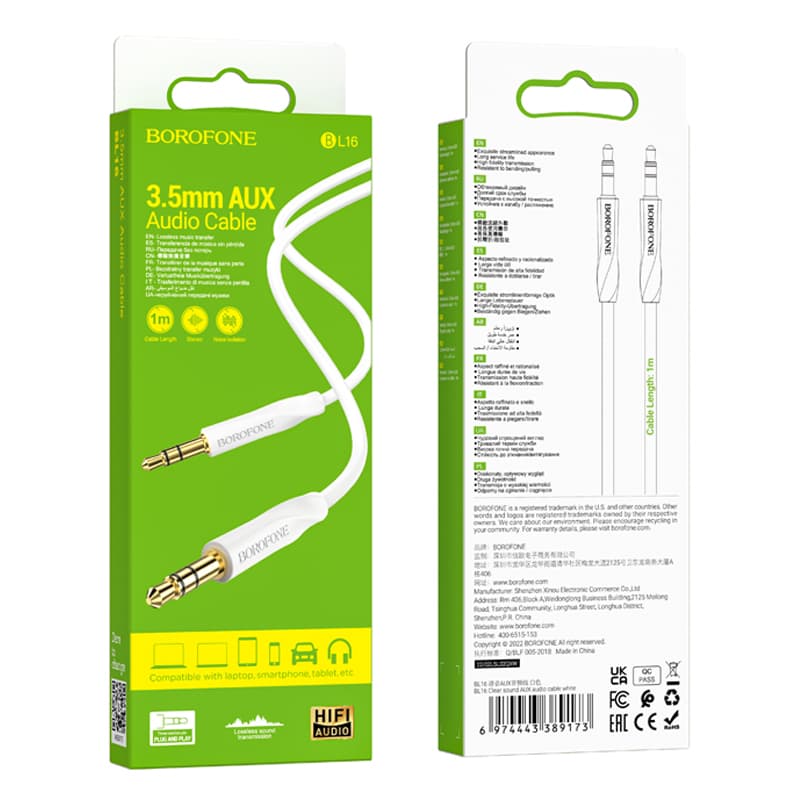 Audio kabel Borofone BL16 jack 3,5 mm na jack 3,5 mm bílý - náhled 5