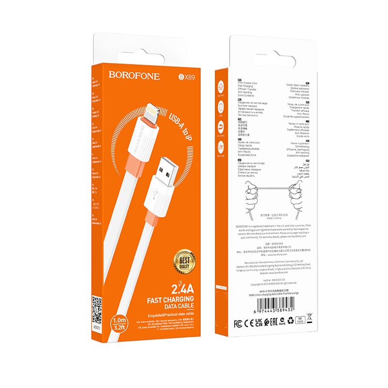 Kabel Borofone BX89 Union - USB na Lightning - 2,4A 1 metr bílo-oranžový - náhled 5