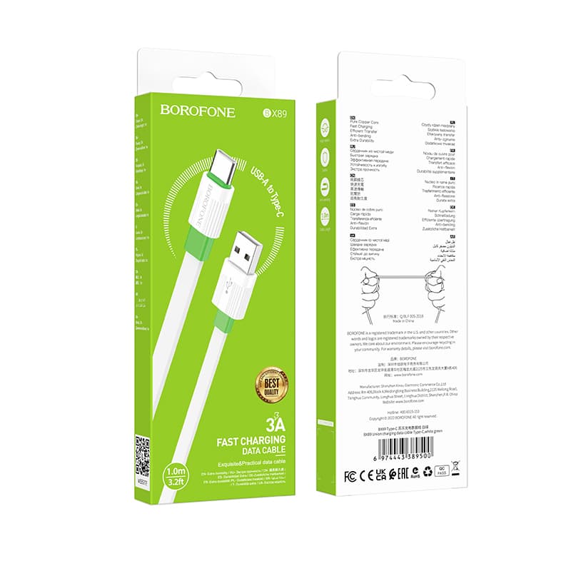 Borofone kabel BX89 Union - USB na typ C - 3A 1 metr bílo-zelený - náhled 5
