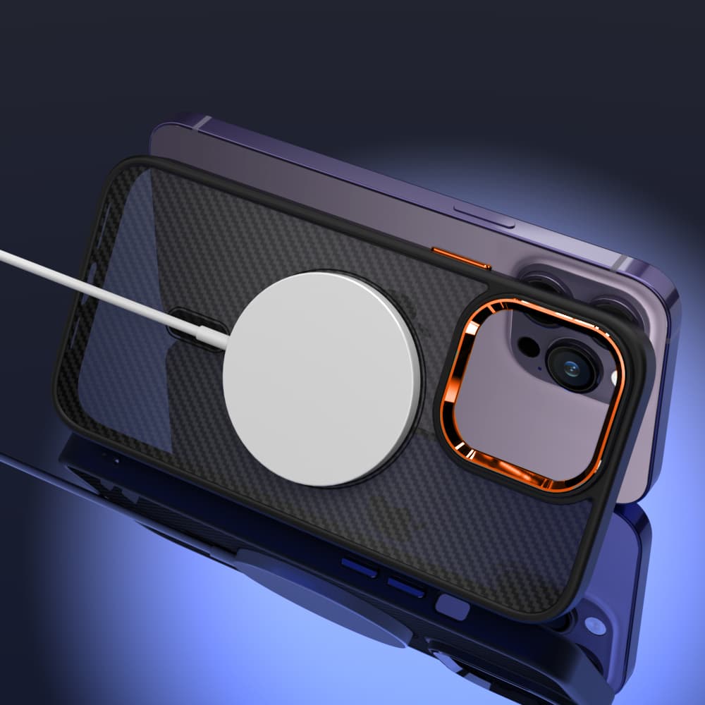 Tel Protect Magnetic Carbon Case pro Iphone 13 Black-orange - náhled 5
