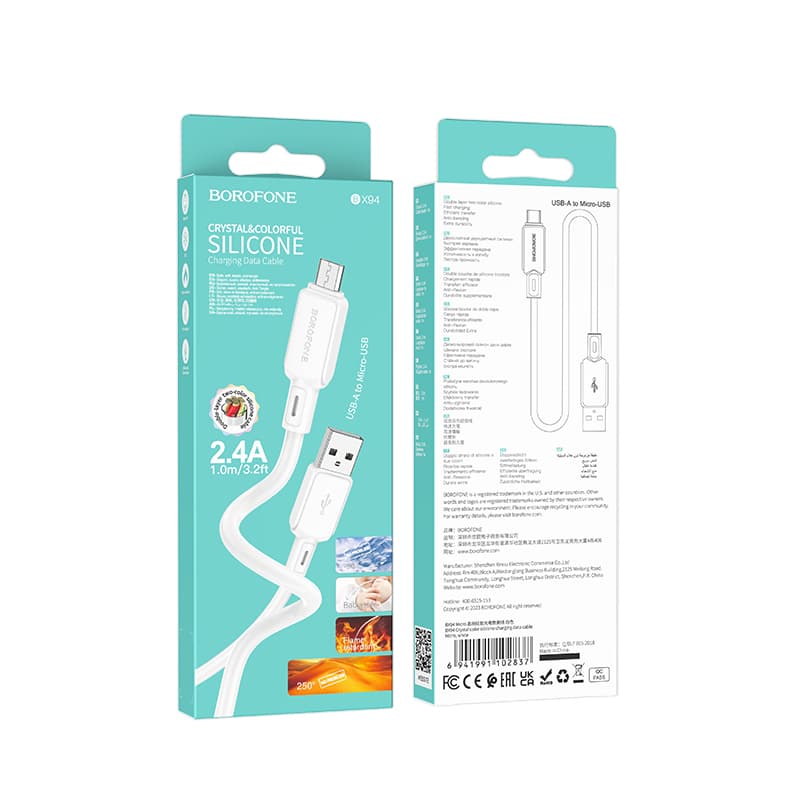 Borofone kabel BX94 Crystal color - USB na Micro USB - 2,4A 1 metr bílý - náhled 5