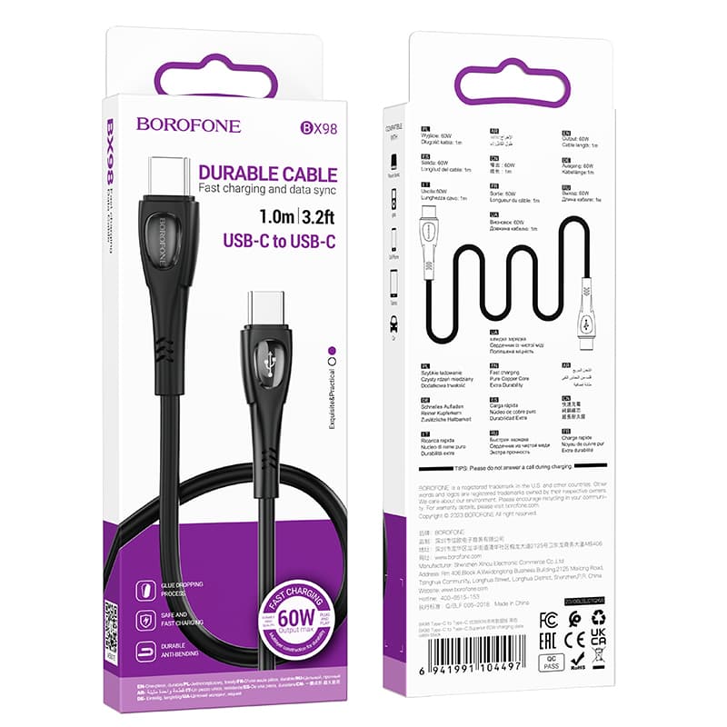 Borofone kabel BX98 Superior - Typ C - PD 60W 3A 1 metr černý - náhled 5