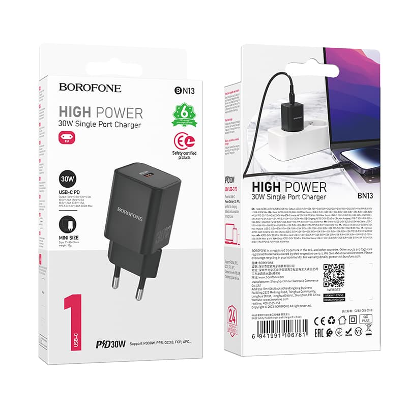 Adaptér Borofone BN13 s funkcí rychlonabíjení 30W černý - náhled 5