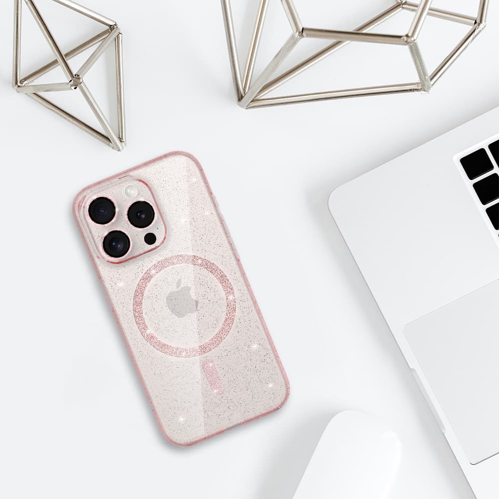 Glitter Magsafe Case pro Iphone 14 Pro růžové čiré - náhled 5