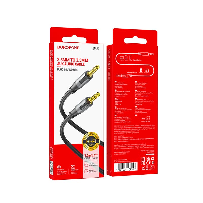 Audio kabel Borofone BL19 Creator jack 3,5 mm na jack 3,5 mm černý - náhled 5