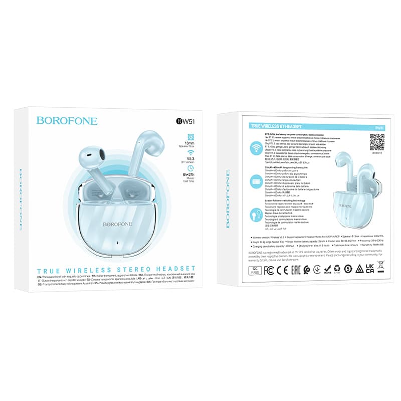 Bezdrátová sluchátka Borofone TWS BW51 Solid modrá - náhled 5
