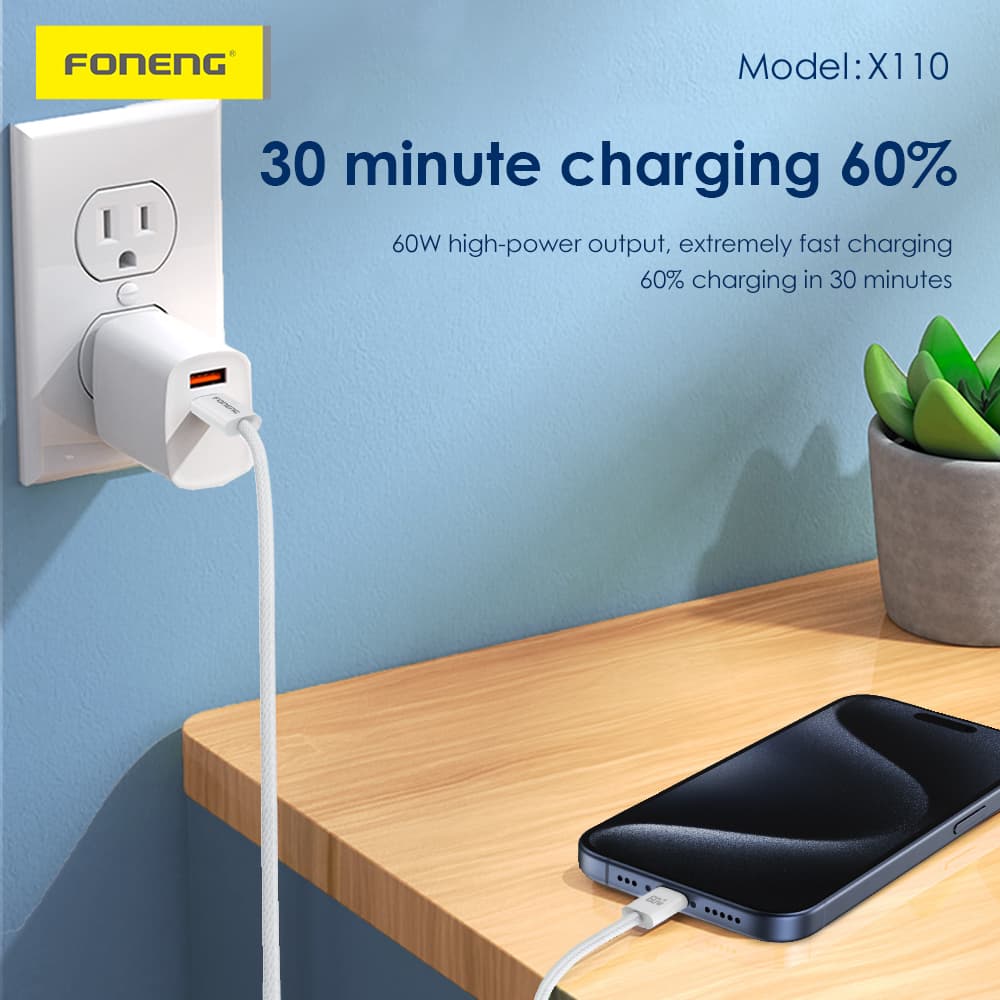 Foneng Kabel X110 - typ C na typ C - PD 60W 3A 1,2 metru bílý - náhled 5