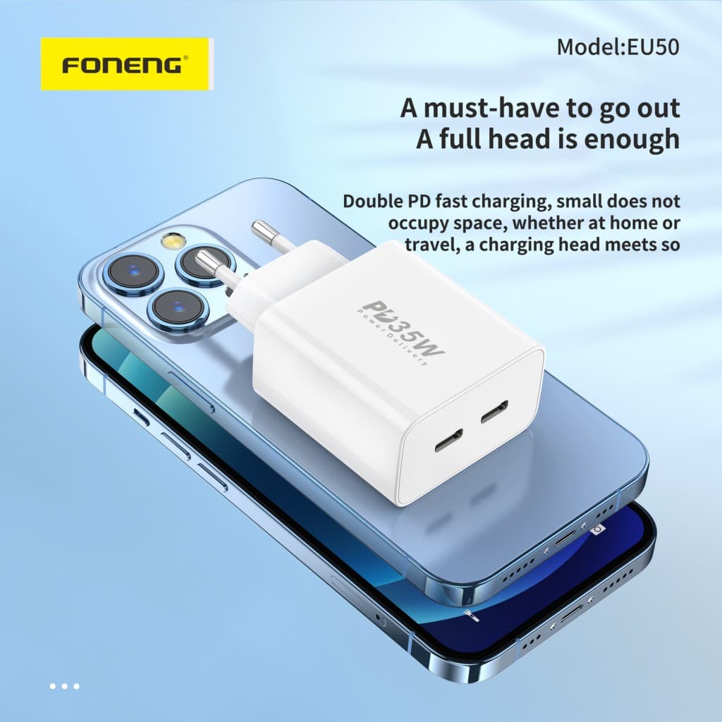Adaptér Foneng EU50 - 2xTyp C - PD 35W 3A bílý - náhled 5