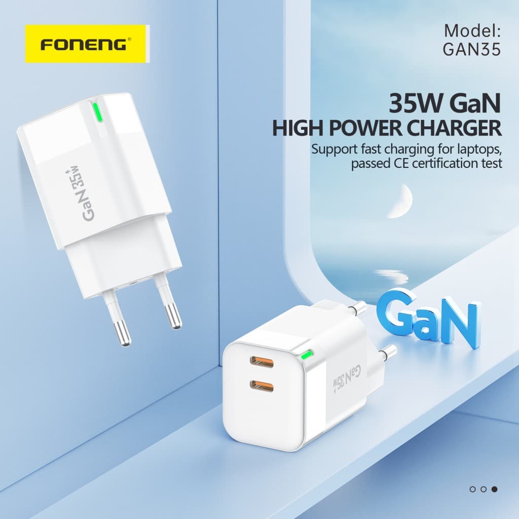 Adaptér Foneng GAN35 GaN - 2xTyp C - PD 35W 3A bílý - náhled 5