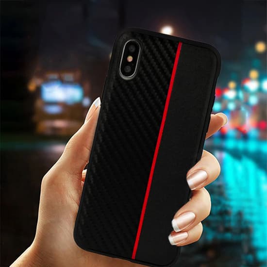 Pouzdro MOTO CARBON pro Samsung Galaxy A6 Plus 2018 černé s červeným pruhem - náhled 5