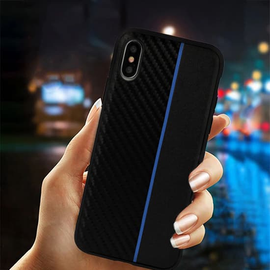 Pouzdro MOTO CARBON pro Samsung Galaxy A6 Plus 2018 černé s modrým pruhem - náhled 5