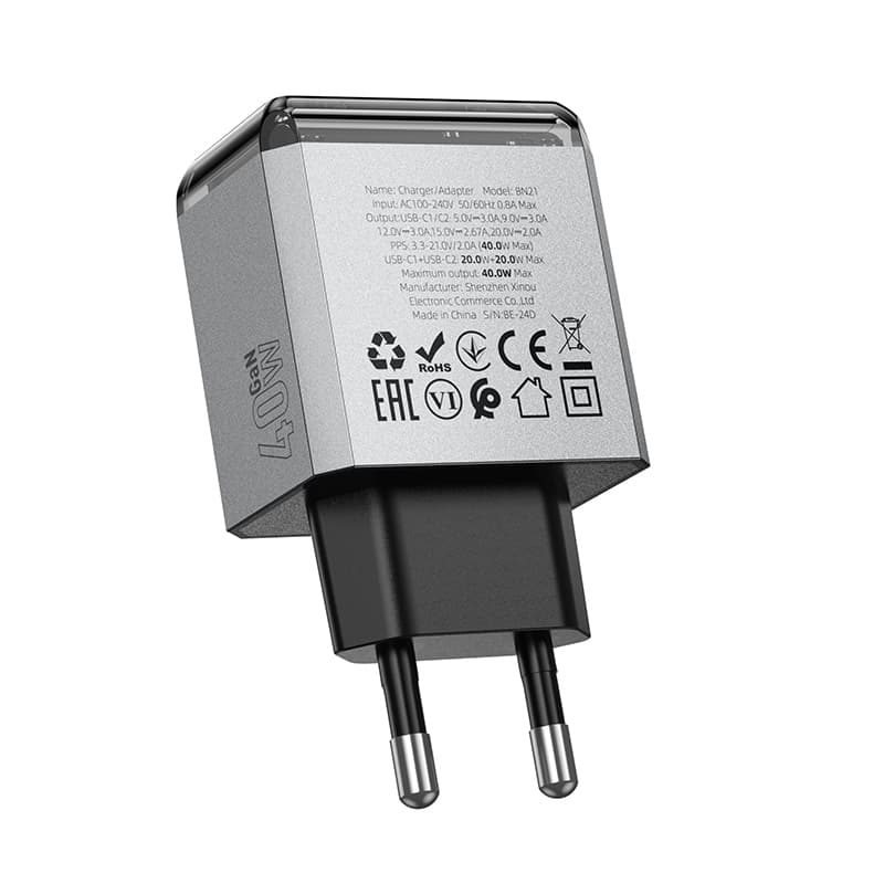Adaptér Borofone BN21 Lena s funkcí rychlonabíjení Dual 40W šedý - náhled 5