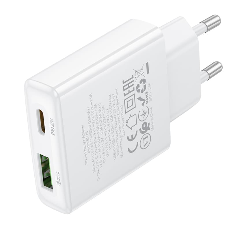 Adaptér Borofone BN25 Wish (Ultra Thin) s funkcí rychlonabíjení Dual 30W bílý - náhled 5