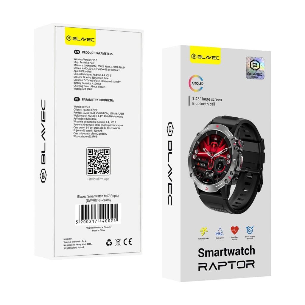 Chytré hodinky Blavec Smartwatch M07 Raptor HD AMOLED (SWM07-B) černé - náhled 5