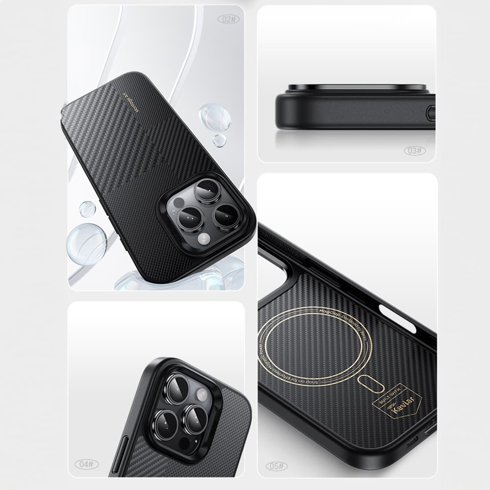 Zadní kryt Benks Montage Magnetic Armor Air Kevlar Metal Frame 600D pro iPhone 16 Plus černý - náhled 5