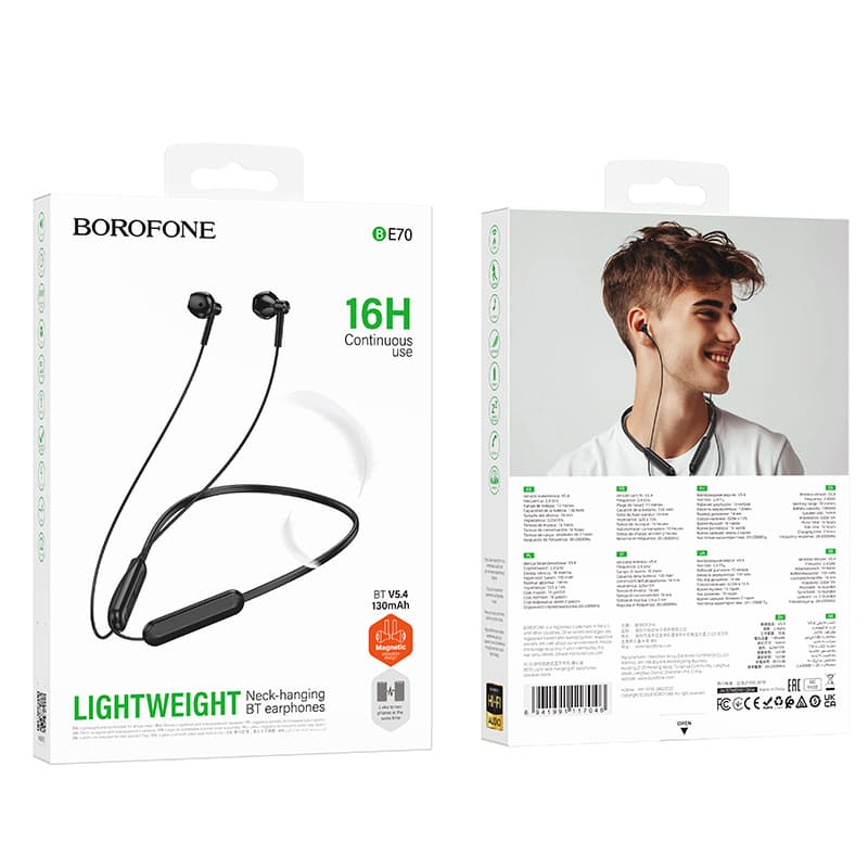 Bezdrátová sportovní sluchátka Borofone BE70 Light bluetooth černá - náhled 5