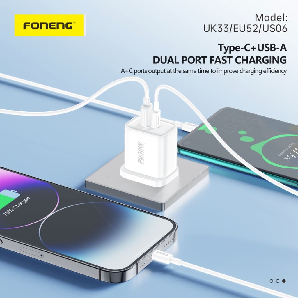 Adaptér Foneng EU52 s funkcí rychlonabíjení Dual 30W bílý - náhled 5