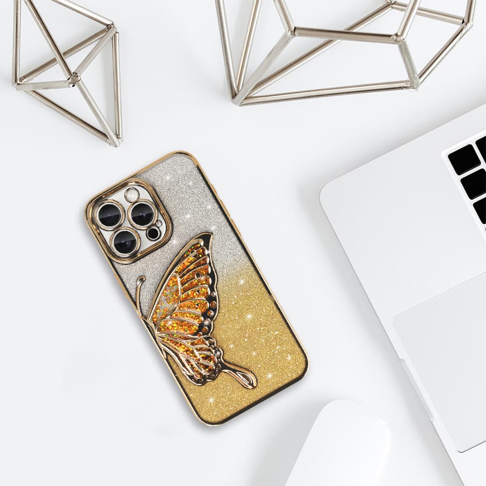 Zadní kryt Tel Protect Butterfly Water pro iPhone 15 Pro zlatý - náhled 5