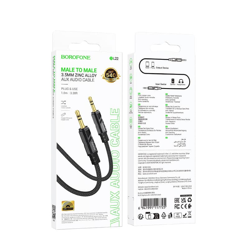 Kabel Borofone BL22 Dignity jack 3,5 mm - jack 3,5 mm 1m černý - náhled 5