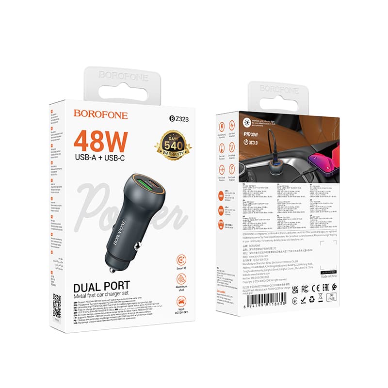 Adaptér do auta Borofone BZ32B Fresh s funkcí rychlonabíjení 48W Dual šedý - náhled 5