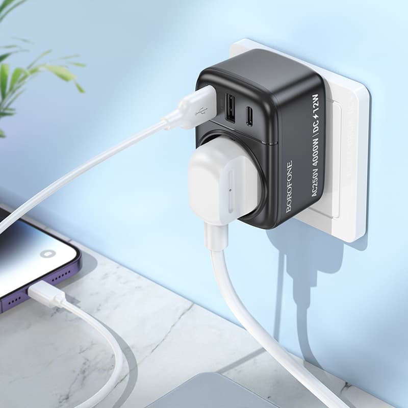 Adaptér Borofone BAC14 Wide 2xUSB + USB-C + zásuvka 12W černý - náhled 5