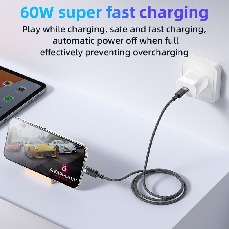 Datový kabel Yesido CA160 Braided USB-C - USB-C PD 60W 1,2m černý - náhled 5