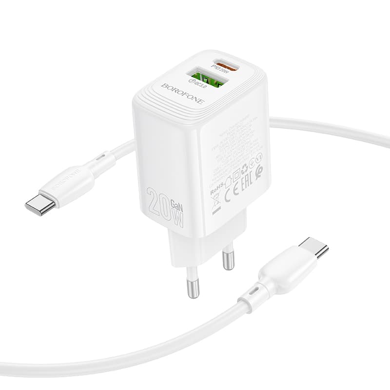 Rychlonabíječka Borofone BN27 Fuente s datovým kabelem USB-C 20W Dual bílá - náhled 5