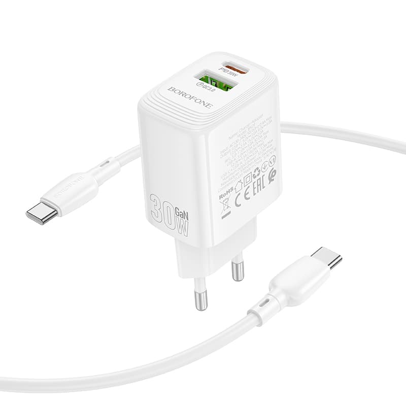 Rychlonabíječka Borofone BN29 Fuente s datovým kabelem USB-C 30W Dual bílá - náhled 5
