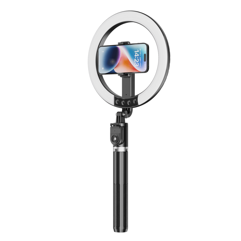 Blavec selfie kruhová lampa Aura LED Ring P55 25cm stativ + dálkové ovládání + 2,3 metru (RLP55-TRB23) černá - náhled 5