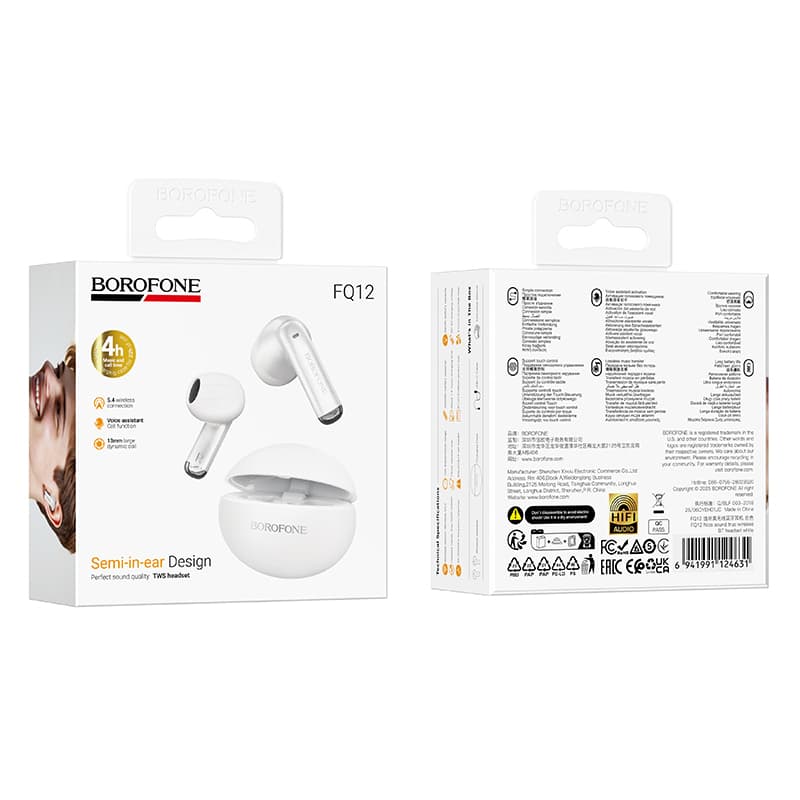 Bezdrátová sluchátka Borofone TWS Bluetooth FQ12 Nice white - náhled 5