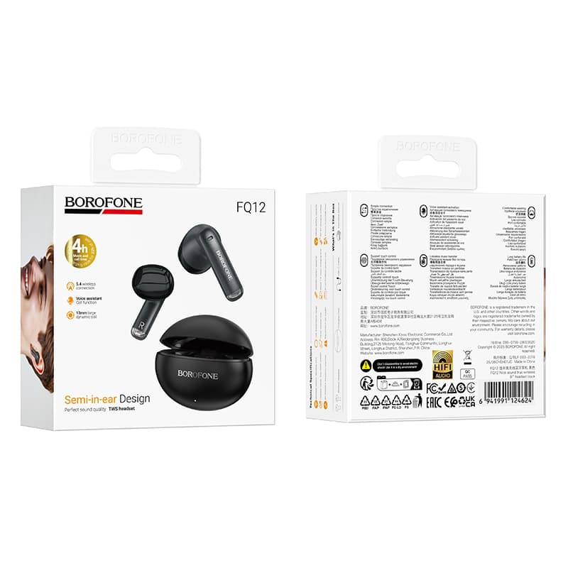 Bezdrátová sluchátka Borofone TWS Bluetooth FQ12 Nice black - náhled 5