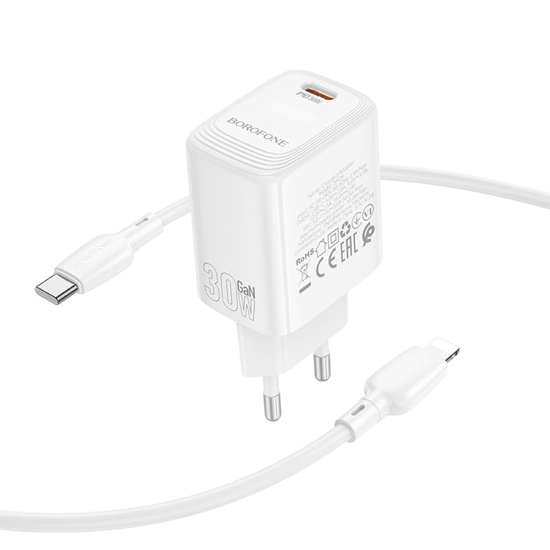 Rychlonabíječka Borofone BN28 Fuente PD s datovým kabelem Lightning 30W bílá - náhled 5