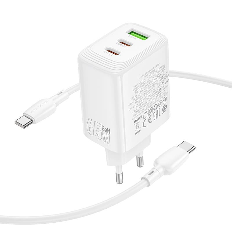 Nabíječka Borofone BN32 Cargador GaN – USB + 2xType C – QC 3.0 PD 65W s Type C na Type C bílá - náhled 5