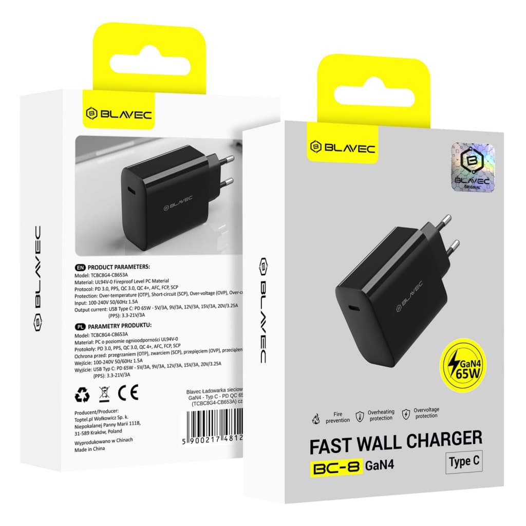Adaptér Blavec BC-8 GaN4 - typ C - PD QC 65W 3A (TCBC8G4-CB653A) černý - náhled 4