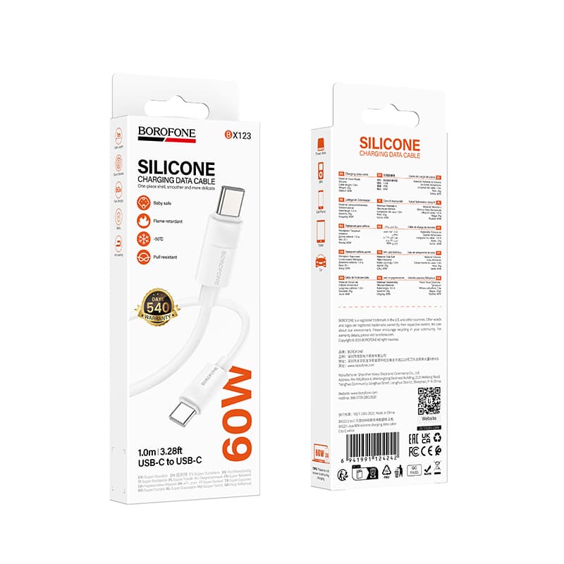 Kabel Borofone BX123 Leya - Type C to Type C - PD 60W 3A 1 m bílý - náhled 5