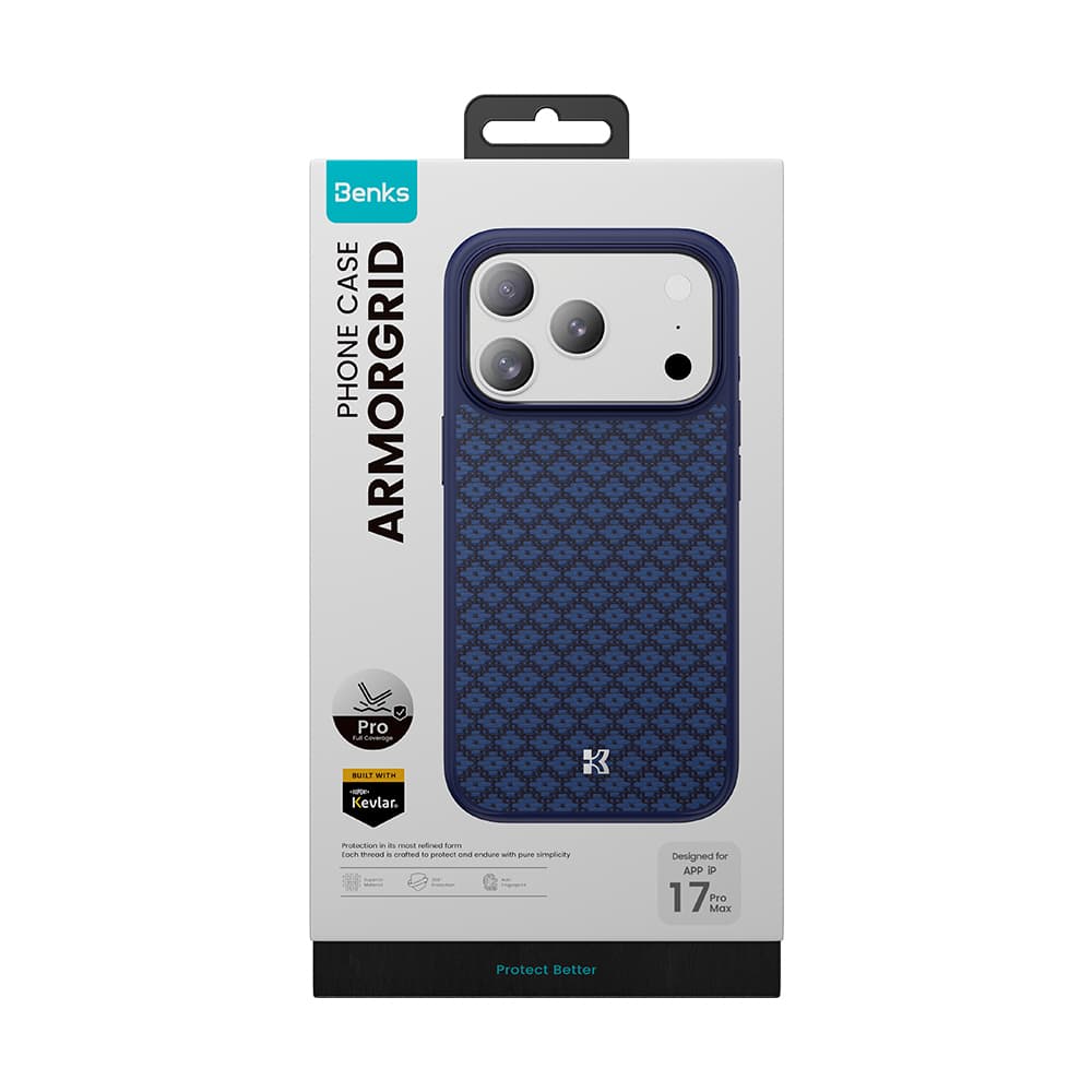 Kryt Benks Magnetic Armor Pro Armor Grid Kevlar Metal Frame 600D (YB70) pro iPhone 17 Pro Max modrý - náhled 5