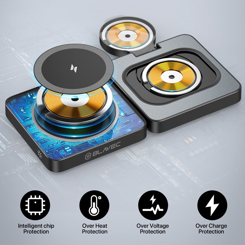 Bezdrátová nabíječka Blavec BQI-04 Qi 15W Magnetic Magsafe 3v1 UniCharge (BQI04-QIMB) černá - náhled 5
