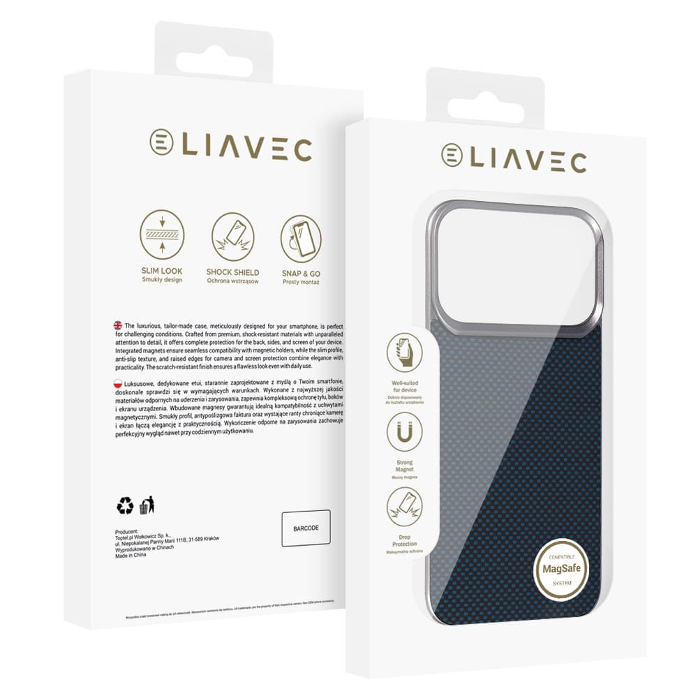 Aramidový kryt Liavec Carbon Layer MagSafe pro iPhone 17 Pro modrý - náhled 5