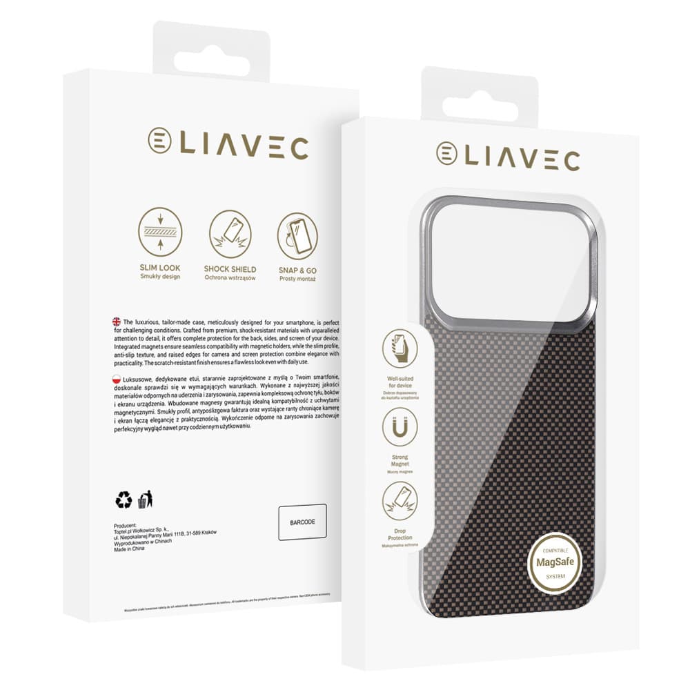 Aramidový kryt Liavec Carbon Layer MagSafe pro iPhone 17 Pro zlatý - náhled 5
