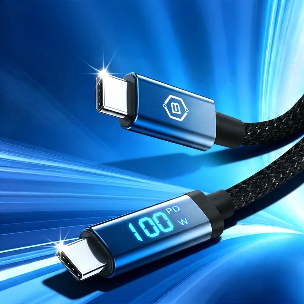 Opletený kabel Blavec Velox - Typ C na Typ C - PD 100W 5A s LED displejem 1,2 metru Apple CarPlay/Android Auto (CVE-CC5B12) černý - náhled 5