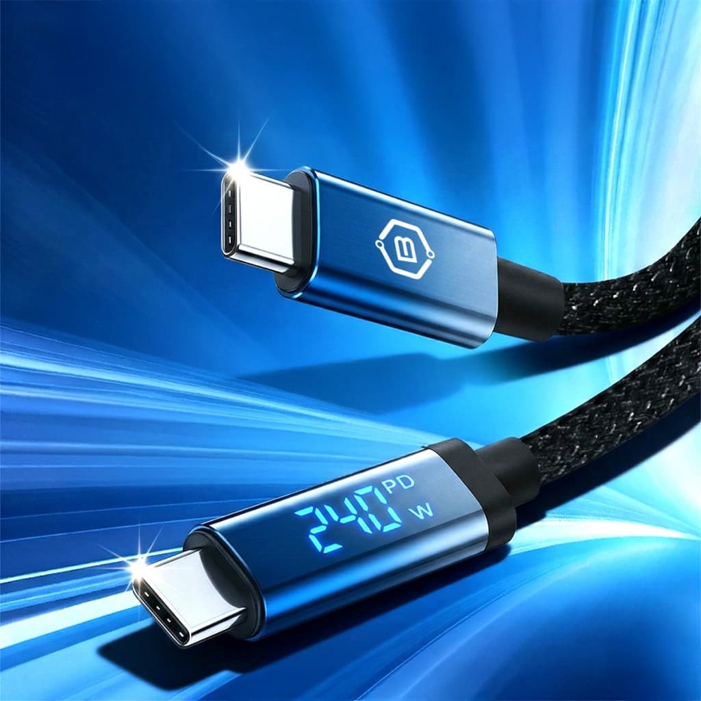 Opletený kabel Blavec Velox - Typ C na Typ C - PD 240W 5A s LED displejem 1,2 metru Apple CarPlay/Android Auto (CVE-CC5B12) černý - náhled 5