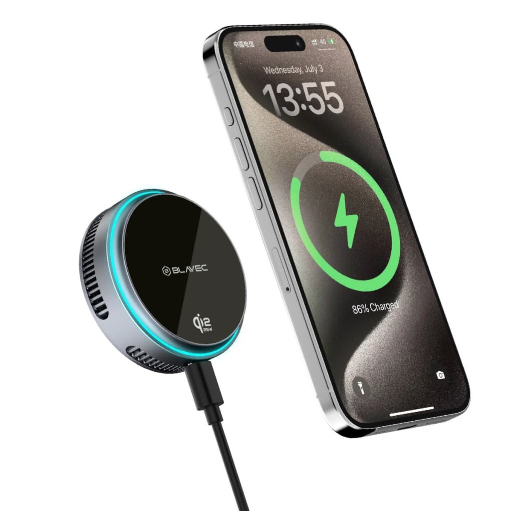 Magnetický držák do auta Blavec BHC-05 Qi2.2 25W s chlazením a bezdrátovým nabíjením černý - náhled 5